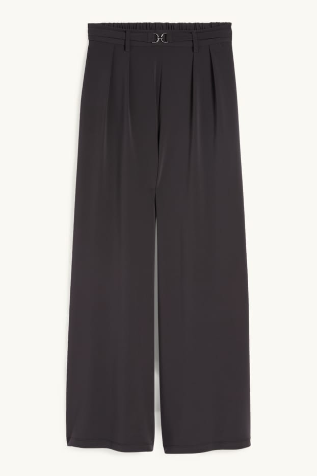 Dames - Jersey broek - high waist - wide leg - zwart