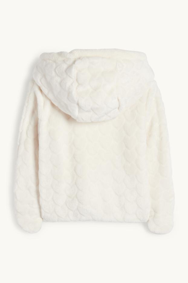 Bébés filles - Cœur - veste pour bébé à capuche - finition texturée - blanc crème