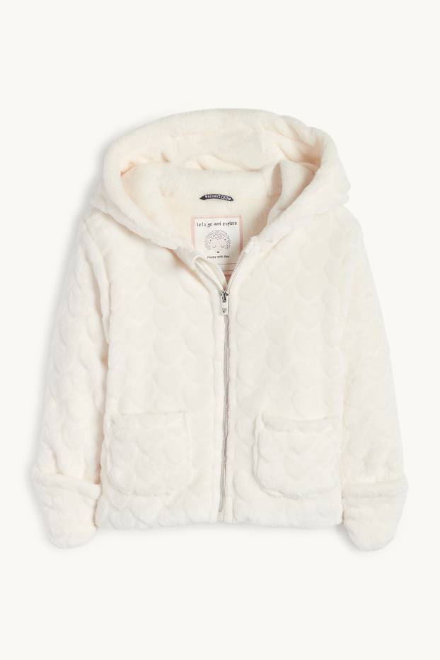 Bébés filles - Cœur - veste pour bébé à capuche - finition texturée - blanc crème