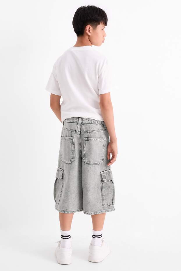 Kinder Buben - Jeans-Cargo-Bermudas - helljeansgrau