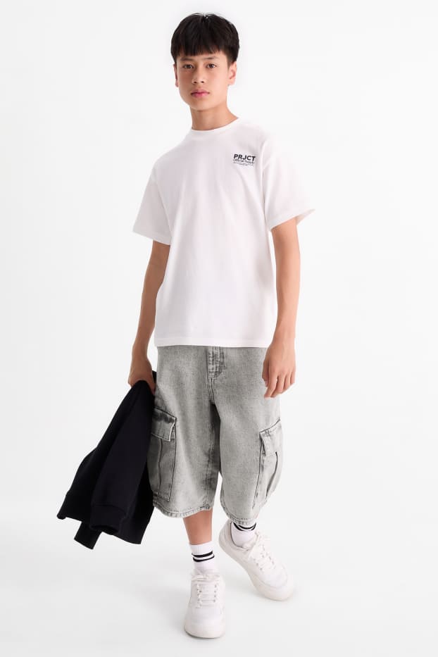 Kinder Buben - Jeans-Cargo-Bermudas - helljeansgrau