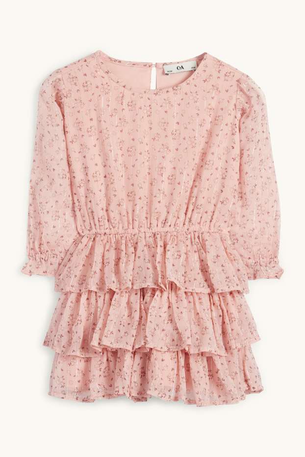 Kinder Mädchen - Chiffon-Kleid - geblümt - rosa