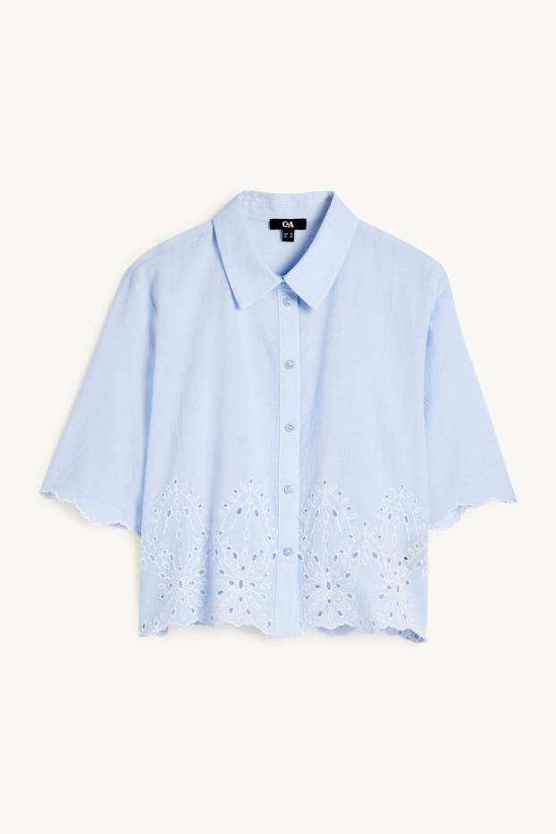 Femmes - Chemisier - broderie anglaise - bleu clair