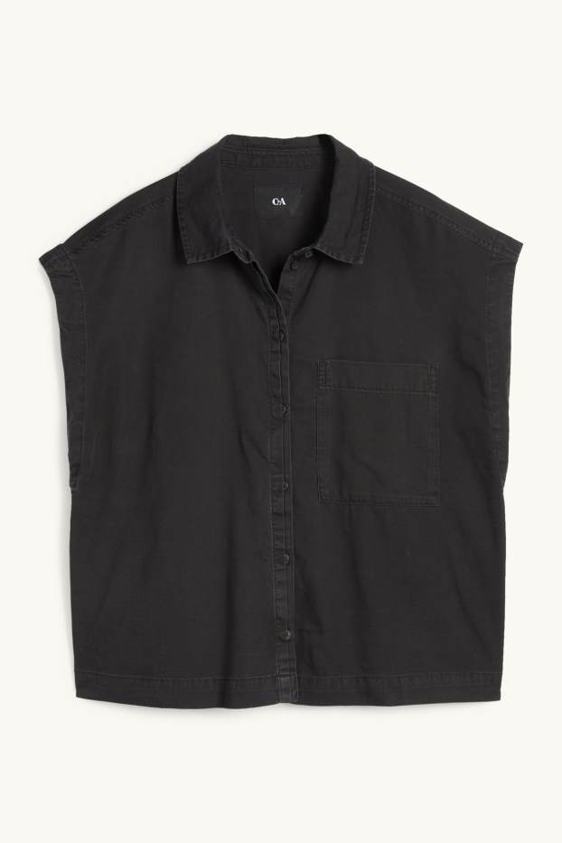 Dámské - Džínová halenka bez rukávů - černá