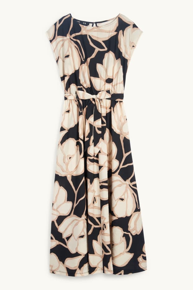Women - Fit & flare dress - floral - black / beige