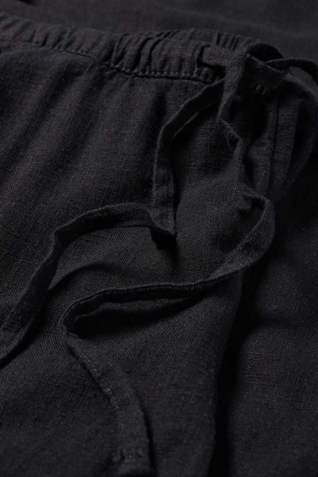 Damen - Stoffhose mit Leinen-Anteil - Mid Waist - Wide Leg - schwarz