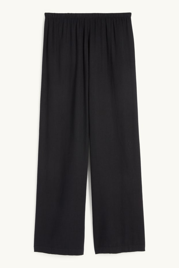 Damen - Stoffhose mit Leinen-Anteil - Mid Waist - Wide Leg - schwarz