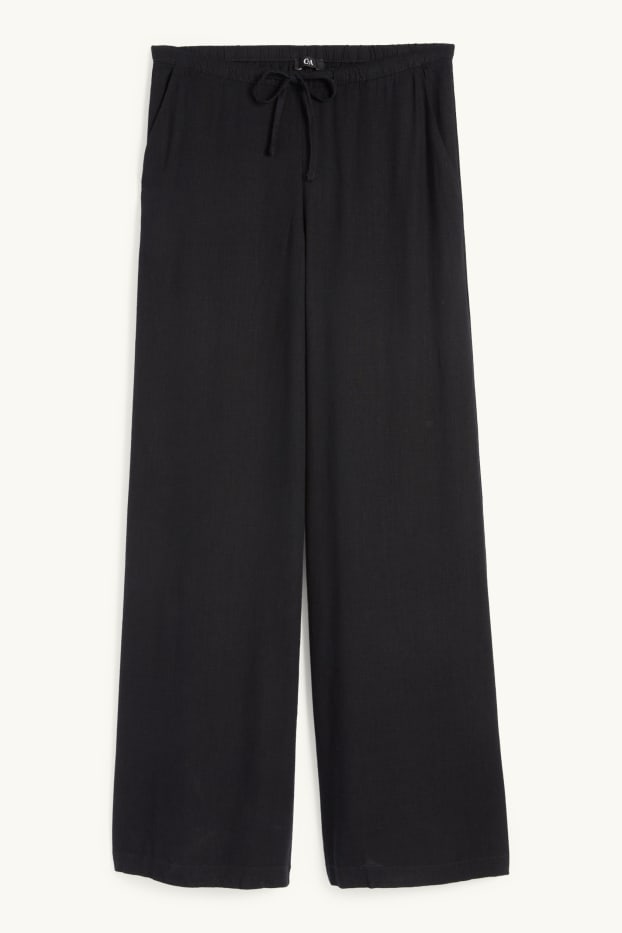 Damen - Stoffhose mit Leinen-Anteil - Mid Waist - Wide Leg - schwarz