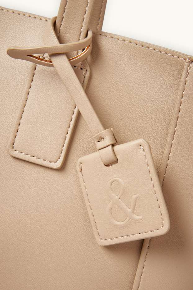 Women - Large shopper - faux leather - light beige