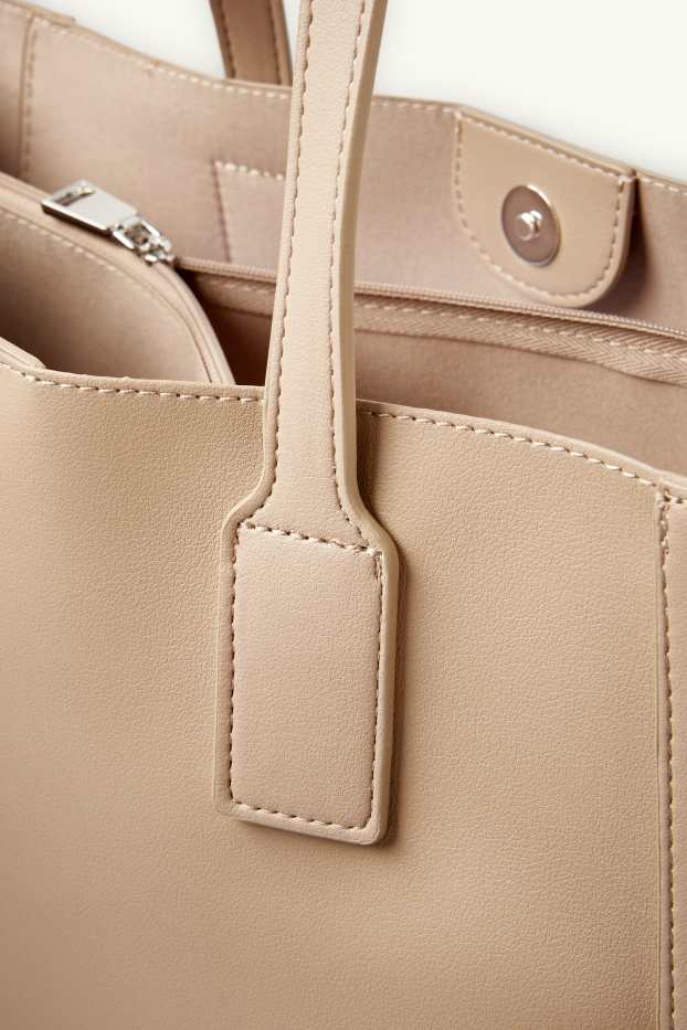 Women - Large shopper - faux leather - light beige