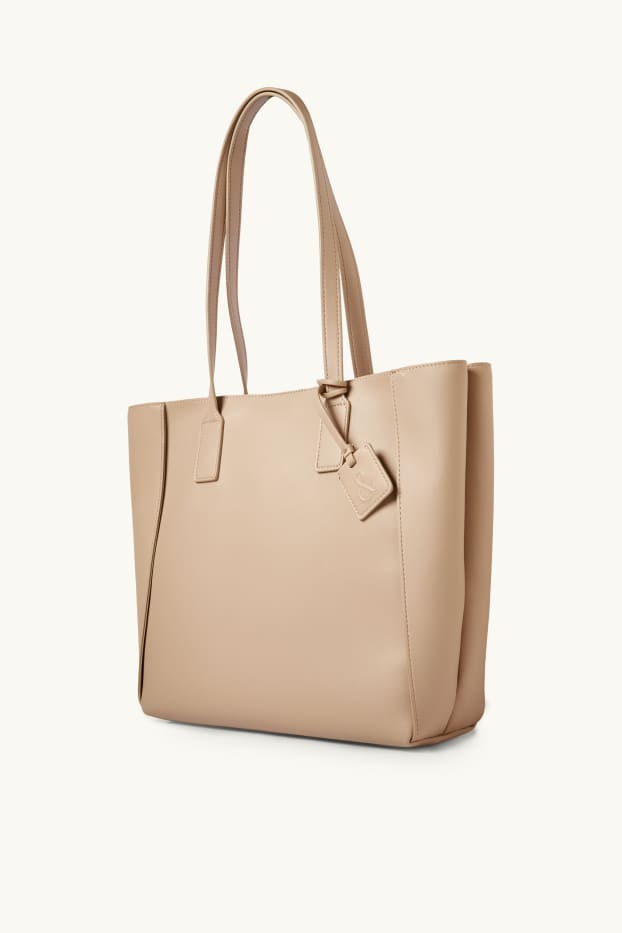 Women - Large shopper - faux leather - light beige