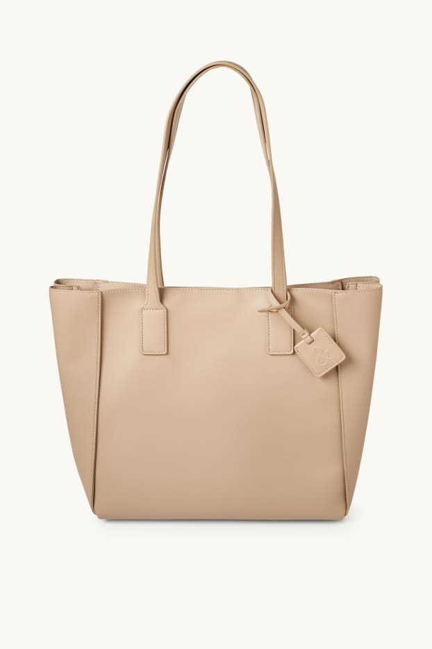 Women - Large shopper - faux leather - light beige