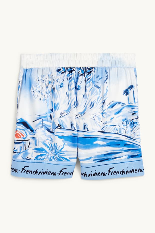 Dames - Shorts - mid waist - met patroon - wit / lichtblauw