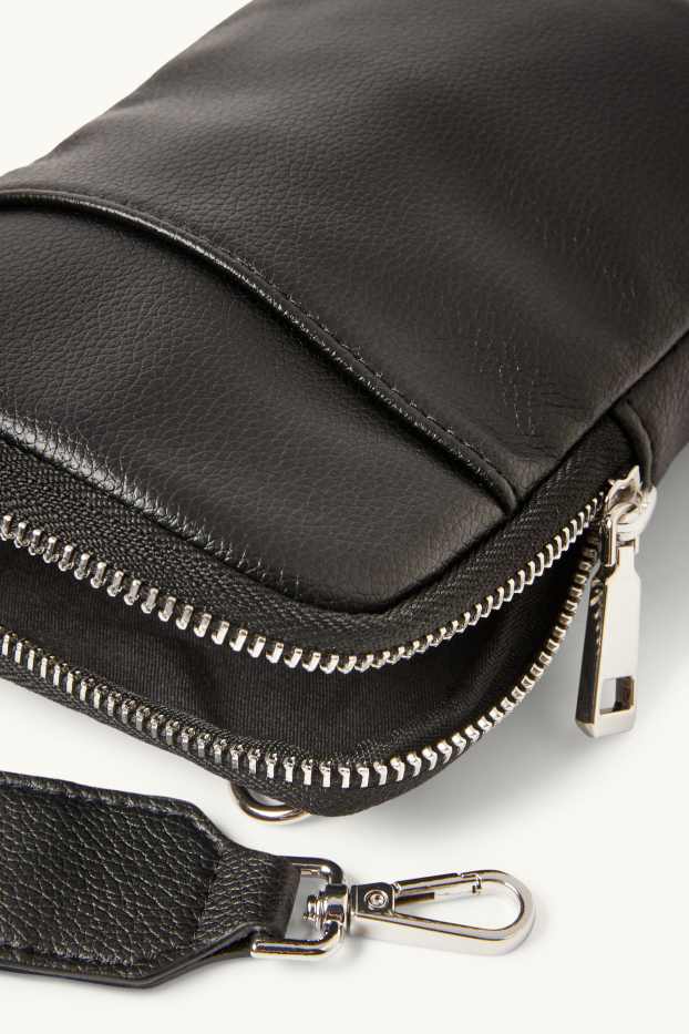 Damen - Handytasche mit abnehmbarem Taschengurt - Lederimitat - schwarz