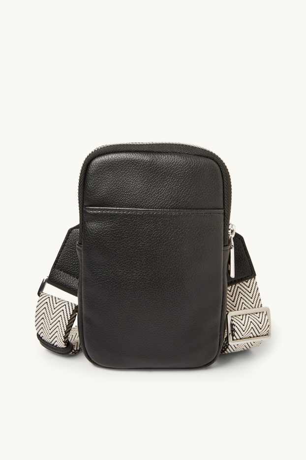 Damen - Handytasche mit abnehmbarem Taschengurt - Lederimitat - schwarz