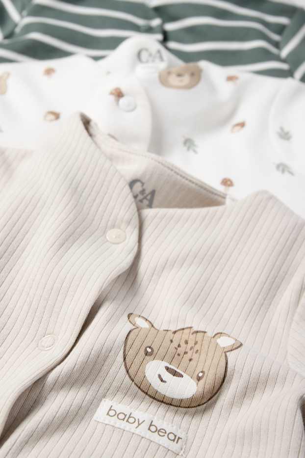 Unisex - Multipack of 3 - teddy bear - baby sleepsuit - light gray