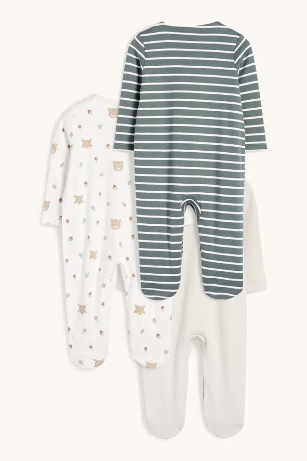 Unisex - Multipack of 3 - teddy bear - baby sleepsuit - light gray
