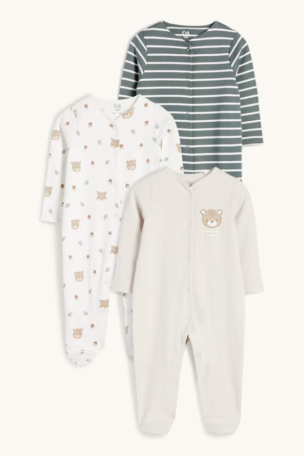 Unisex - Multipack of 3 - teddy bear - baby sleepsuit - light gray