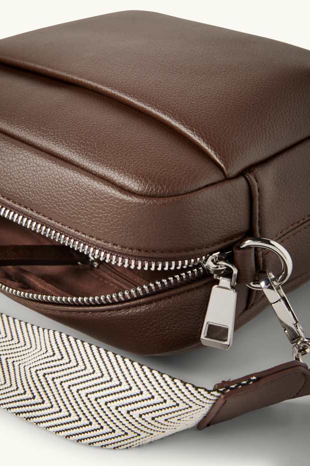 Dames - Schoudertas met afneembare draagriem - imitatieleer - donkerbruin