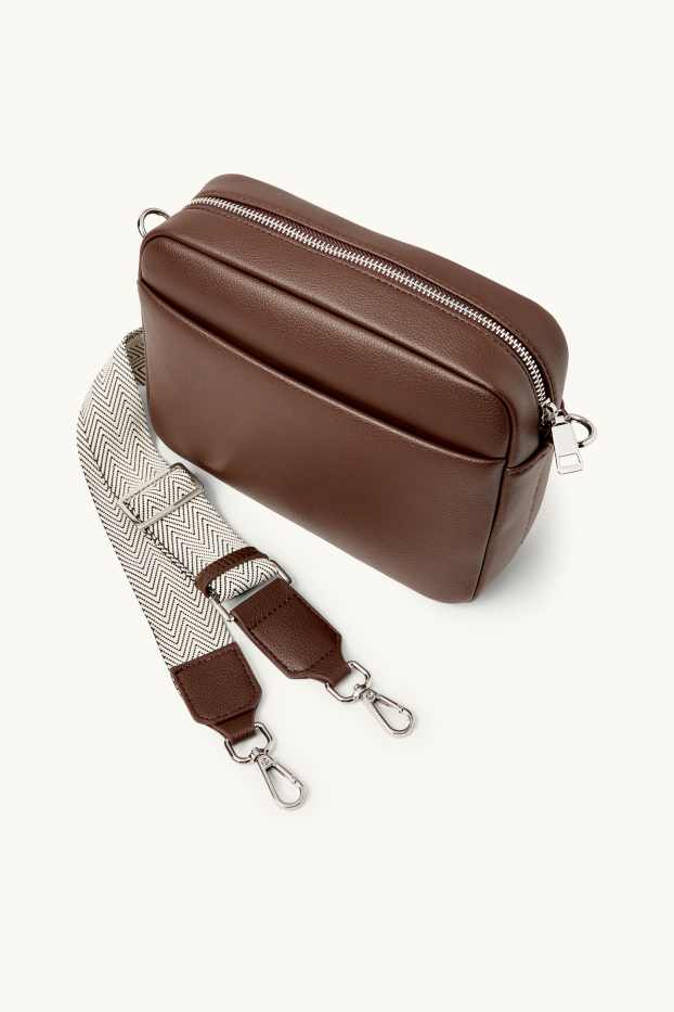 Dames - Schoudertas met afneembare draagriem - imitatieleer - donkerbruin