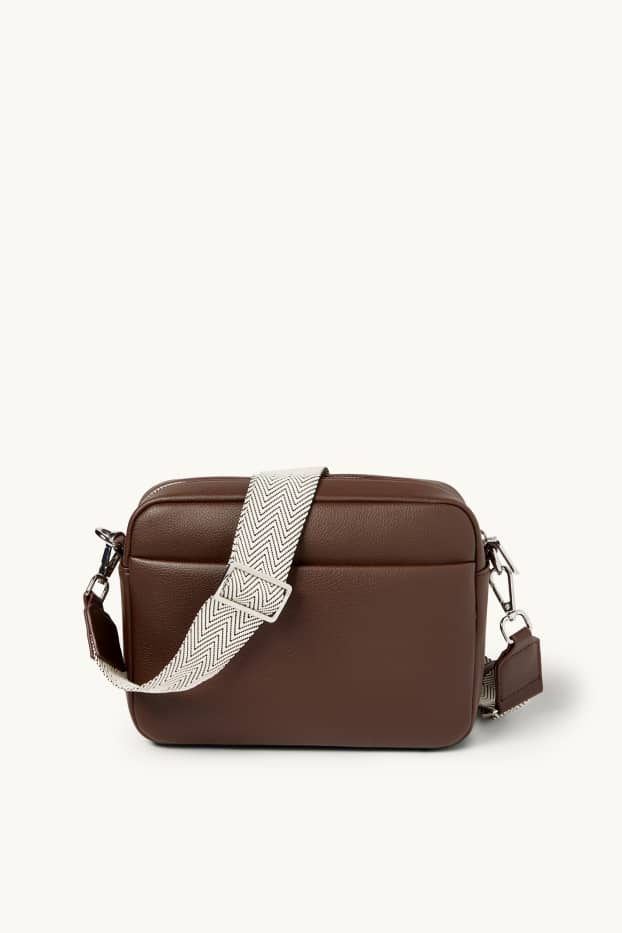 Dames - Schoudertas met afneembare draagriem - imitatieleer - donkerbruin