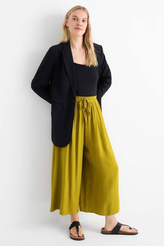 Damen - Stoffhose - High Waist - Wide Leg - khaki