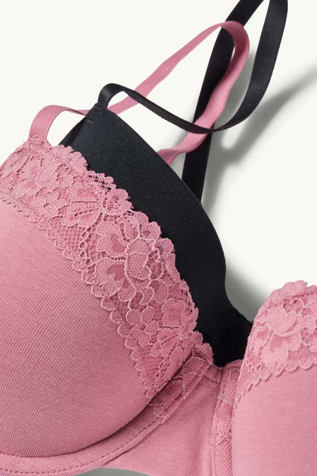 Femmes - Lot de 2 - soutiens-gorge à armature - DEMI - ampliformes - noir / rose