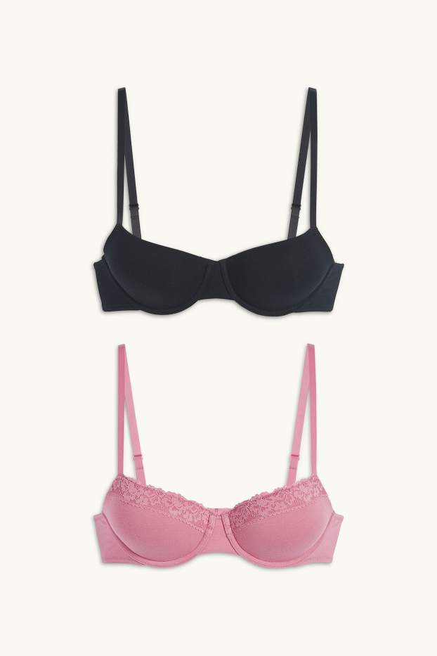 Femmes - Lot de 2 - soutiens-gorge à armature - DEMI - ampliformes - noir / rose