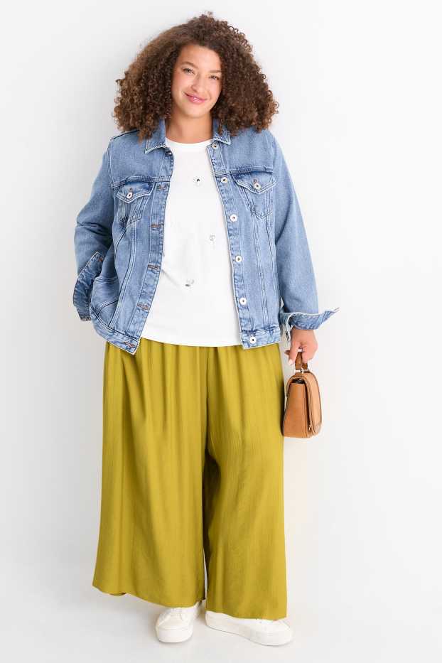 Femmes - Pantalon en toile - high waist - wide leg - kaki