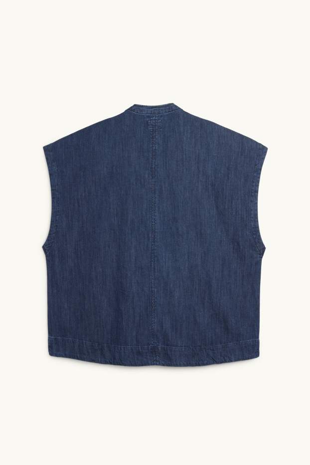 Women - V-neck denim top - denim-dark blue