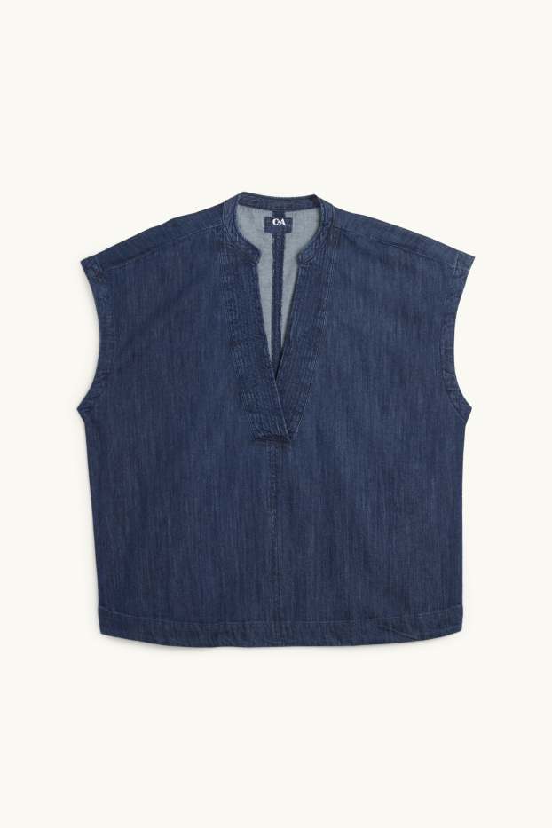 Women - V-neck denim top - denim-dark blue