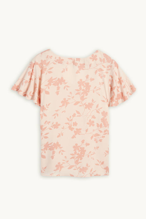 Donna - Blusa con volant - a fiori - arancio chiaro