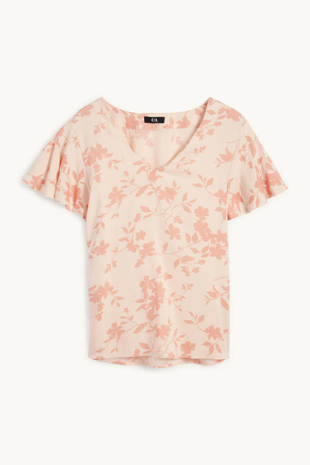 Donna - Blusa con volant - a fiori - arancio chiaro