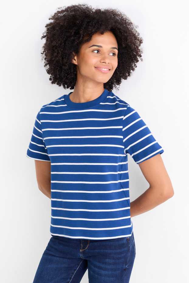 Dona - Samarreta de màniga curta - slim fit - de ratlles - blau/blanc