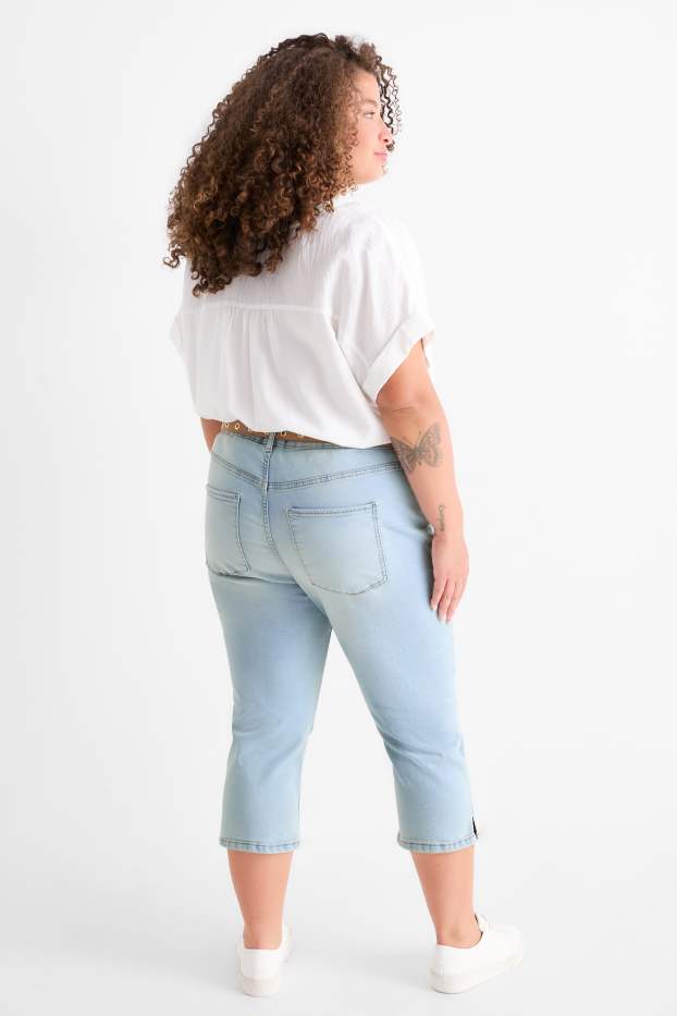 Women - Capri jeans with belt - mid-rise waist - light blue