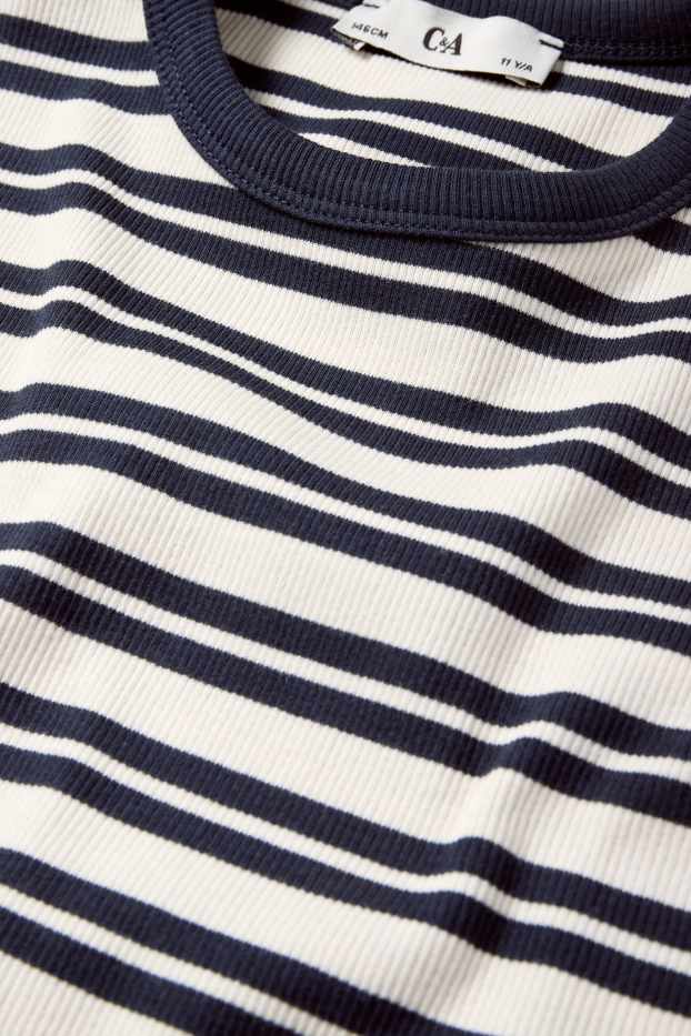 Enfants filles - T-shirt - finition côtelée - à rayures - bleu foncé
