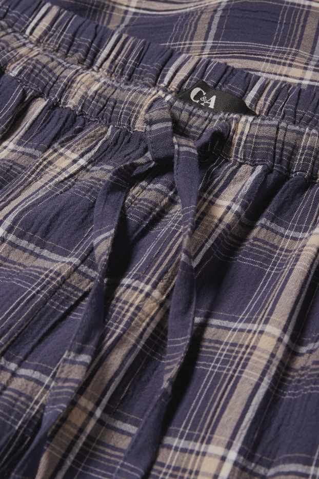 Donna - Pantaloni - vita media - gamba ampia - a quadretti - blu scuro