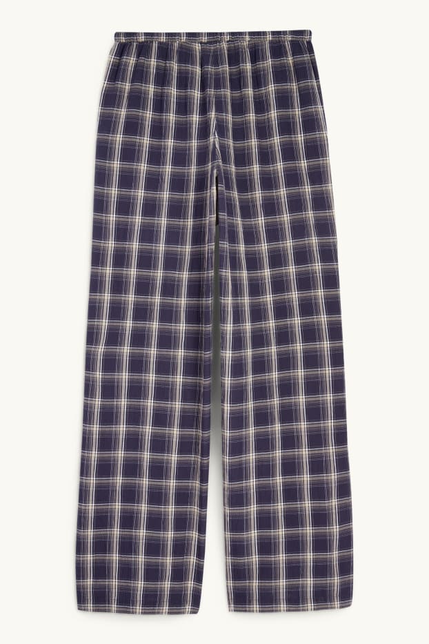 Donna - Pantaloni - vita media - gamba ampia - a quadretti - blu scuro