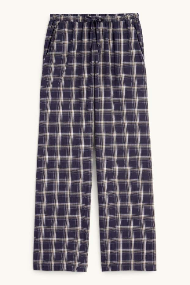 Donna - Pantaloni - vita media - gamba ampia - a quadretti - blu scuro