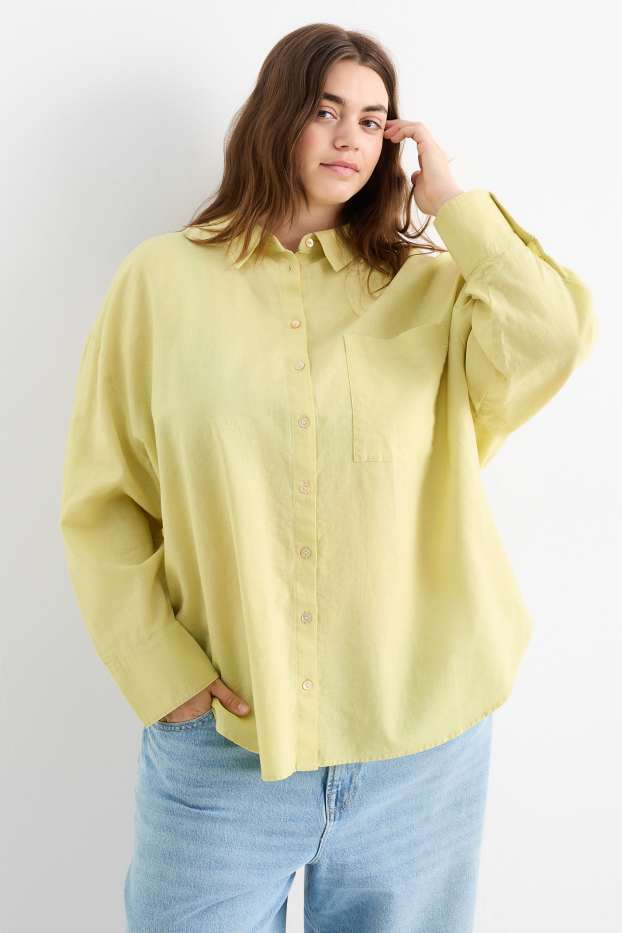 Damen - Bluse - Leinen-Mix - hellgelb