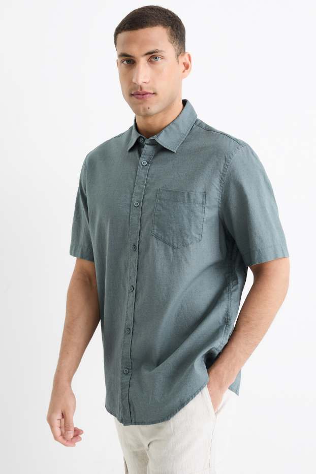 Herren - Hemd - Regular Fit - Kent - Leinen-Mix - grün
