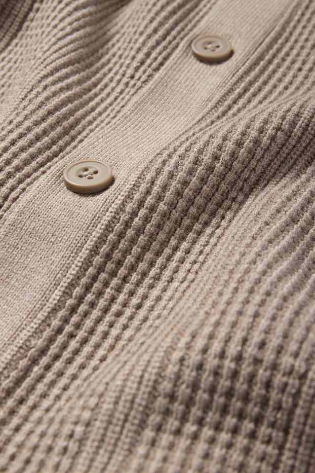 Hommes - Chemise en maille - regular fit - col kent - finition côtelée - beige