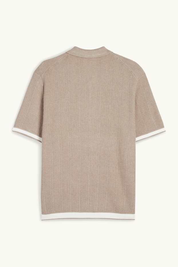 Hommes - Chemise en maille - regular fit - col kent - finition côtelée - beige