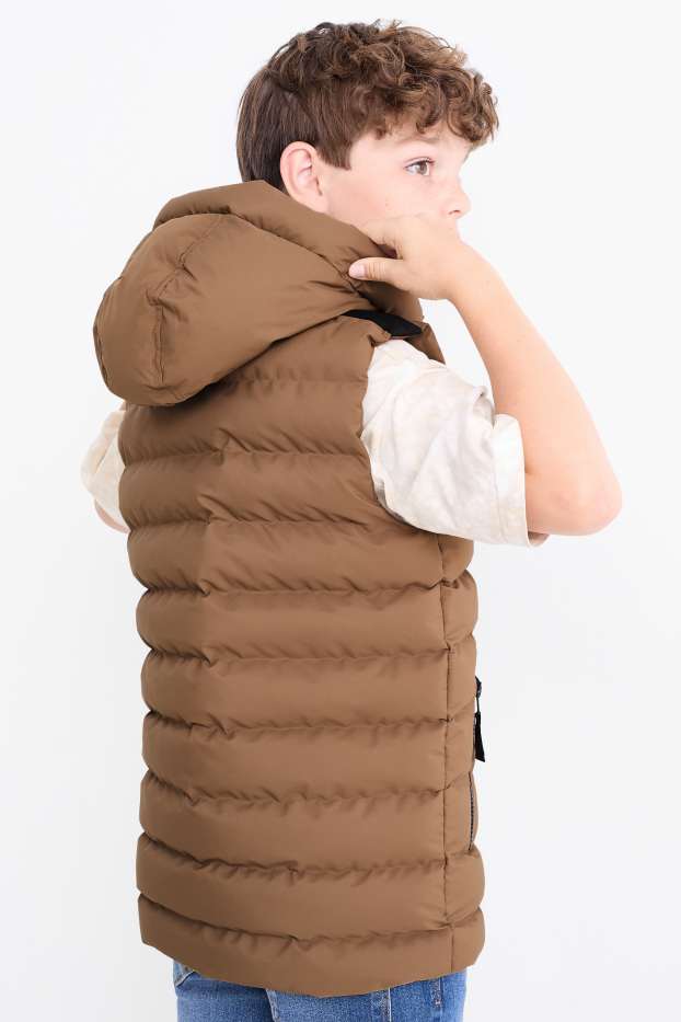 Kinderen: jongens - Bodywarmer met capuchon - waterafstotend - bruin