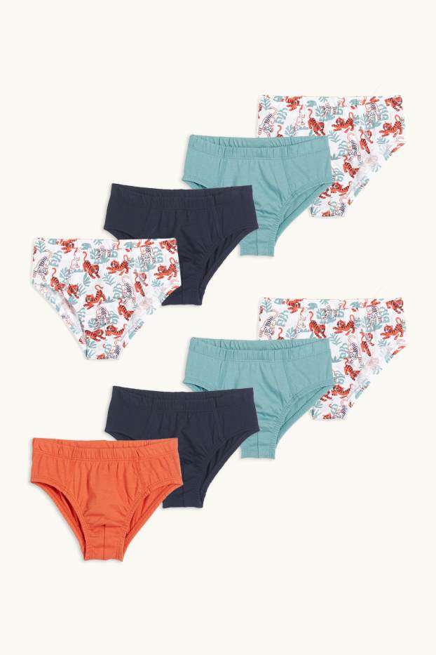 Kinderen: jongens - Set van 8 - tijger - slip - wit