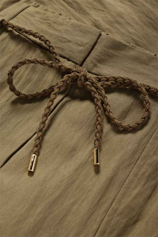 Women - Cloth trousers - high waist - tapered fit - brown