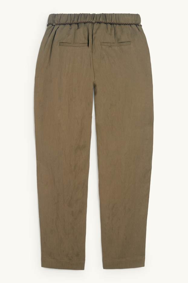 Women - Cloth trousers - high waist - tapered fit - brown