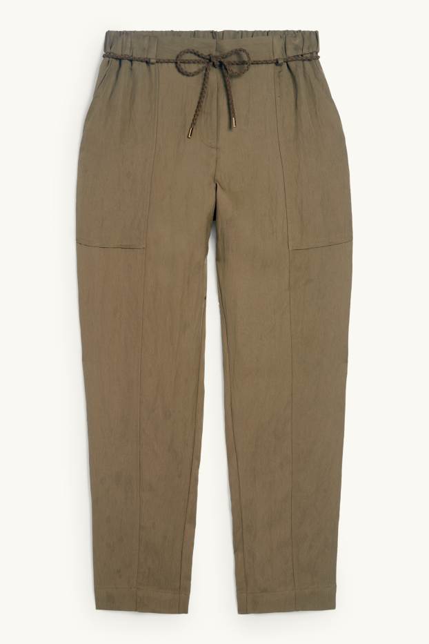 Women - Cloth trousers - high waist - tapered fit - brown