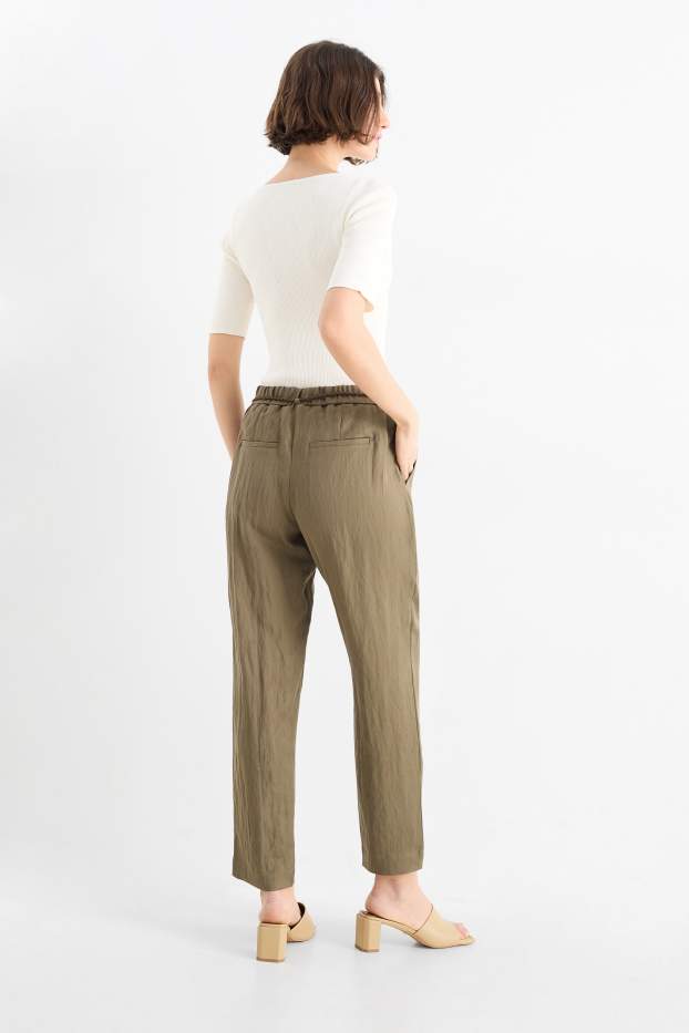 Women - Cloth trousers - high waist - tapered fit - brown