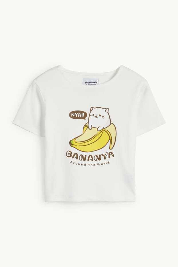 Děti - dívky - Bananya - tričko s krátkým rukávem - žebrované - bílá